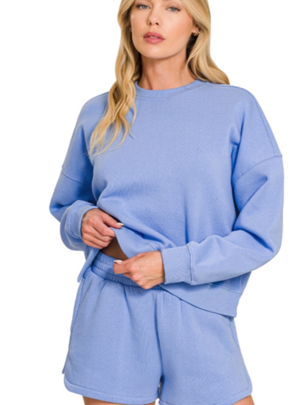 #1206 Fleece long sleeve sweatshirts & shorts set